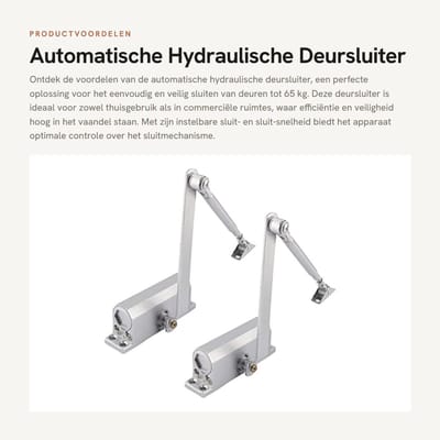 Dailygoods- Deursluiter Automatisch - Instelbaar - Voor Deurgewicht 25-35 kg/45-65 kg - Geschikt voor Deurbreedte 600-1200 mm - 1 Uur Brandproef - 0-9 cm Verstelbaar - Deursluitmechanisme