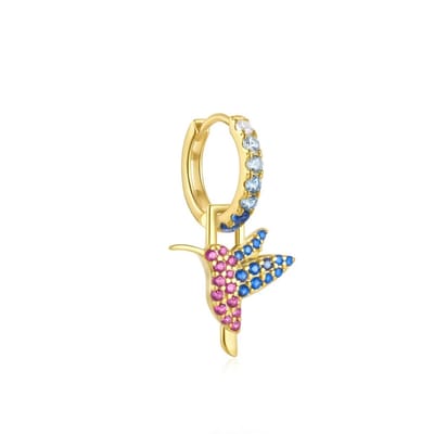 Kolibrie Oorbel Bedel met Zirkonia Stenen - 925 Sterling Zilver - 18K Verguld Dames Oorbellen - Dames Sieraden - 1 Stuk