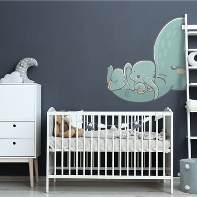 Muurstickers - Olifant en baby - Zelfklevende stickers - 150x100cm