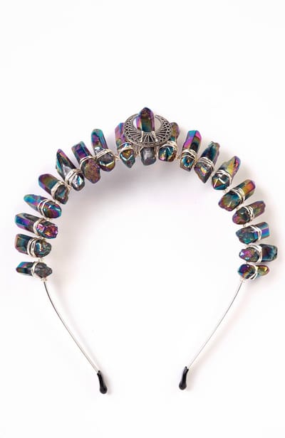 KIMU® Haarband Bergkristal Zwart Oliekleur Maan - Kristal Diadeem Fantasy Regenboog - Boho Hippie Tovenares Heks Gothic - LARP Cosplay Hippy Edelstenen - Dames Meisjes Festival