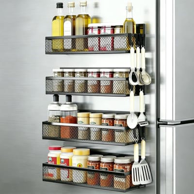 Magnetische Kruidenrekken - Keuken Organizer - Ruimte Creëren - Extra Sterke Grip - Set van 4 - Inktzwart