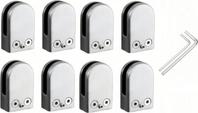 RVS Glashouders Set van 8 voor 6-8 mm Dikke Glazen, Ideaal voor Glazen Balustrades en Planken, Stevige Glasclips en Spiegelhouders