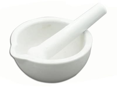 Vijzel en stamper set - Kruidenmolen keuken - Kruiden malen - Traditioneel handwerk - 10 cm - Wit
