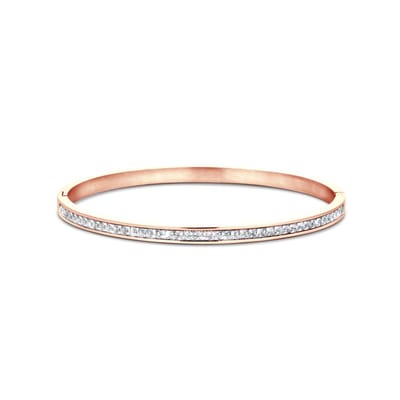 CO88 Collection 8CB-90889 Stalen Armband - Dames - Bangle - Zirkonia - 5 mm Breed - 55 x 60 mm - Staal - Rosegoudkleurig