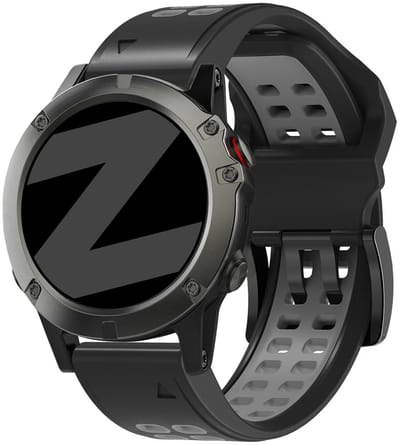 Bandz Sport 'Buckled' siliconen bandje geschikt voor Garmin Fenix 9 (Pro) 47mm - Fenix 8 (Pro-E-47mm) - Fenix 7 (Solar-Pro) - 6 (Solar-Pro) - Fenix 5 (Plus) / Forerunner 970 - 965 - 955 - 945 - 935 - 745 / Quatix 8 - 7 - 6 - 5 - Zwart/Grijs