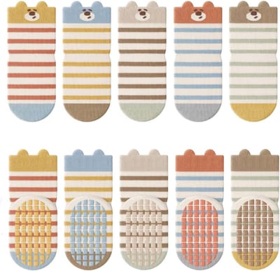 Famanu – 5 paar antislip babysokken van katoen voor de winter, schattige diermotieven voor binnenactiviteiten
