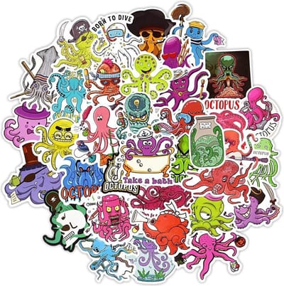 Octopus sticker mix - 50 verschillende stickers voor laptop, muur, badkamer, douche etc. - Inktvis/Zeedieren