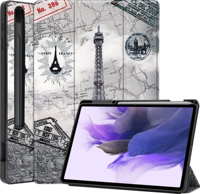 Hoes - Geschikt voor Samsung Galaxy Tab S7 FE - Dun & Stevig - Trifold Bookcase - Hard Cover Case - Met Uitsparing Geschikt voor S Pen - Hardcover Book - Tablet Hoesje - Eiffeltoren