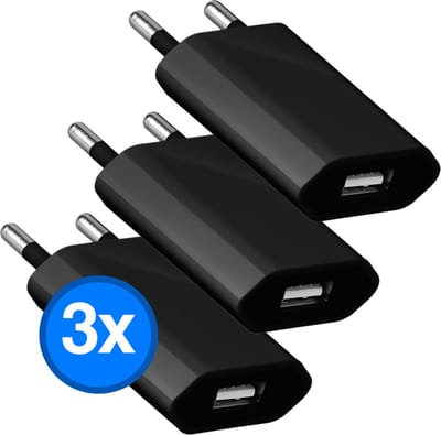 Gmedia - 5W Adapter - 3 stuks - USB stekker - USB lader - Reisstekker - Blokje - Universeel - Zwart - USB Charger