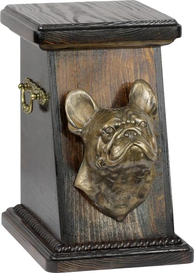 Elegante urn voor Franse Bulldog as met hondenbuste ter nagedachtenis