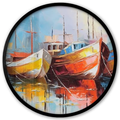Poster in lijst Rond - Fotolijst 40x40 cm - Posters - Boten - Kunst - Kleuren - Schilderij - Ronde posterlijst zwart - Decoratie - Wanddecoratie woonkamer - Muurdecoratie slaapkamer