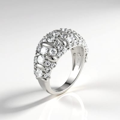 Cavill - elegante zilveren ring met Cambodjaanse zirkonen - 925 sterling zilver platina gecoat - ronde slijpvorm - 3,754 ct totaal - sieraden