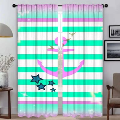 Rideaux de cuisine Chambre d'enfant Ancre Rideau d'ombrage de salon Rideaux anti-moustiques pour Caméra Décoration d'Halloween Cloison W50xH70cmx2pcs-CL green