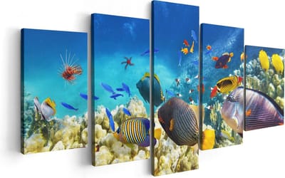Artaza Canvas Schilderij Vijfluik Vissen in de Oceaan met Koralen - 100x50 - Foto Op Canvas - Canvas Print