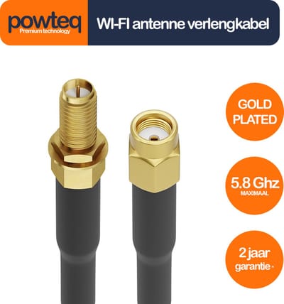 1 meter Wi-Fi antenne verlengkabel - RP-SMA naar RP-SMA - Geschikt tot 5.8 Ghz - Voor binnen