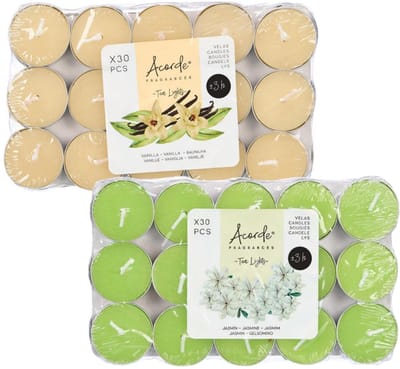 Acorde theelichtjes - 60x - 30x vanille - 30x jasmijn - aroma/geurkaarsen