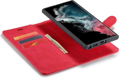 CaseMania Bookcase hoesje geschikt voor Samsung Galaxy S23 Ultra - Effen Rood - Kunstleer - 2-in-1 Magnetisch Uitneembaar Design