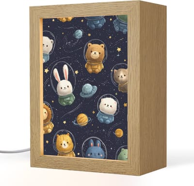 Nachtlampje 15x20 cm - Kinder lampje - Dieren - Sterrenhemel - Ruimte - Tafellamp kinderkamer - Slaapkamer lamp - Bedlamp kinderen - Kinderlampje stopcontact - Wandlamp babykamer - Nachtlampjes