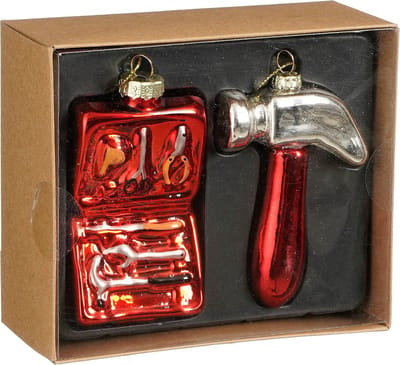 House of Seasons Kersthangers gereedschap - 2x stuks - glas - 14 x12 x 5,5 cm - kerstornamenten
