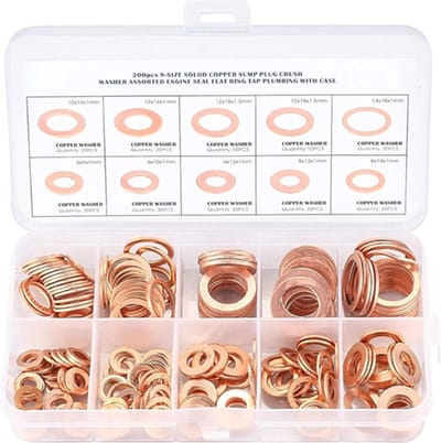 200stuks koperen sluitringen assortiment doos (M5, M6, M8, M10, M12, M14)