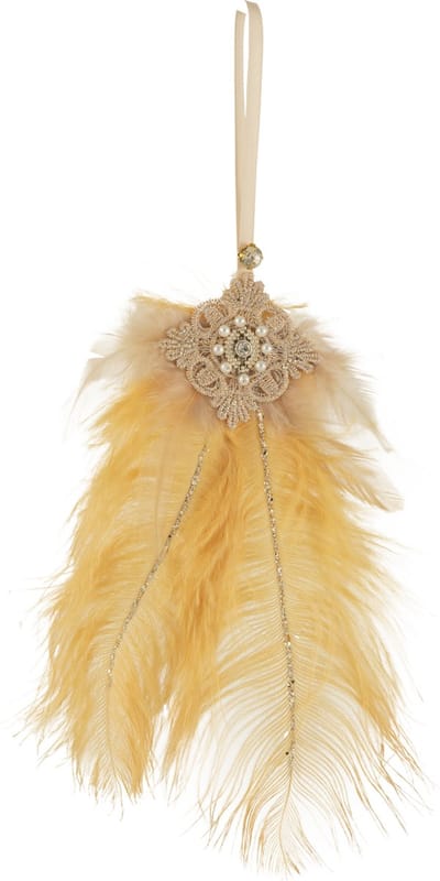 J-Line hanger Pluim Strass - veren - geel
