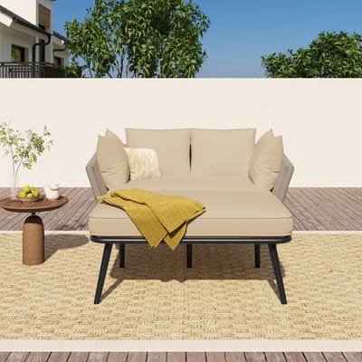 Tuinbank - Zonnebank voor buiten - Tuinlounge - Balkonmeubelset - Loungemeubels - Terrasmeubilair - Kaki