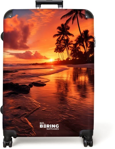 NoBoringSuitcases.com® - Koffer groot - Reiskoffer lichtgewicht - Palmbomen bij zonsondergang - Rolkoffer met 4 wielen - Grote trolley XL - 98 liter bagage