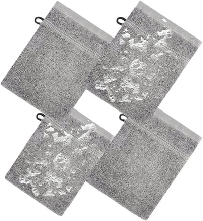 Badhandschoen Set - Waswant Huidverzorging - Douchen Huidzuivering - Zacht Ademend Materiaal - 4 Stuks - Lichtgrijs