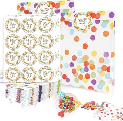 Papieren cadeauzakken 30 stuks met stickers – Kraft partyzakken 13x19cm – Verjaardagsdecoratie en traktatiezakken in bruin
