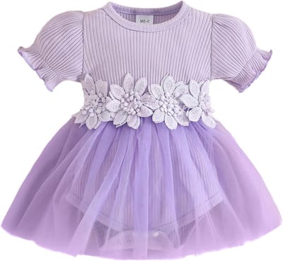Schattige Meisjes Bloem Borduur Tulle Jurk voor Baby's met Korte Mouwen - Lente en Zomer Kleding voor 0-18 Maanden