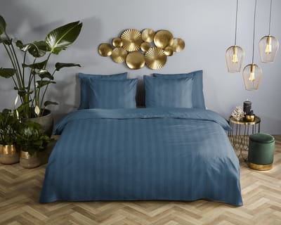 Descanso dekbedovertrek rustige satijnstreep - 1 persoons 140x200/220 cm - Denim - 100% Katoen satijn