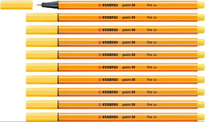 STABILO point 88 - Premium Fineliner - Fine 0,4 mm – Geel– Doos 10 stuks