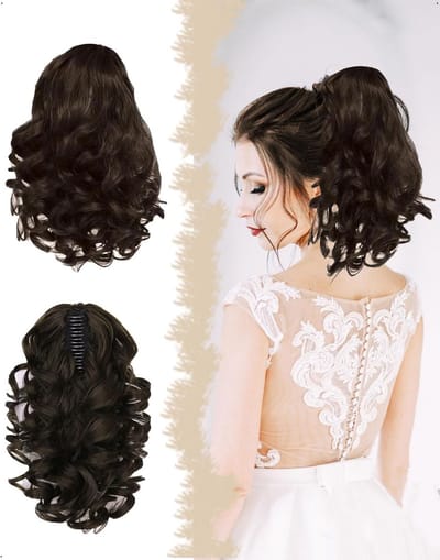 30 cm paardenstaart haarverlenging met koord, natuurlijk gekruld en golvend, synthetisch haaraccessoire voor een volumineuze look, zwart of bruin
