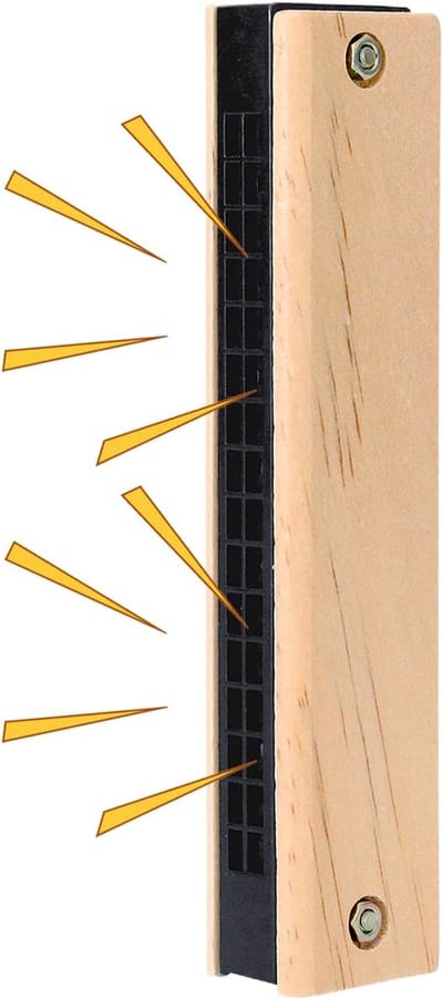 Houten Mondharmonica - Muziekinstrument Kinderen - Muziek Leren - Dubbele Rij 16-Gaats - 13 cm Lang