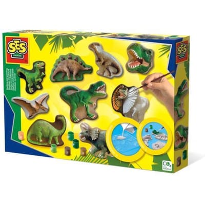 SES Creative - Gieten en schilderen - Dinowereld - sneldrogend - met vormpjes, gips, verf, penseel, spatel en sponsje - knutselen jongens - Dinosaurus Speelgoed