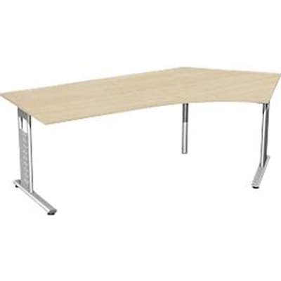 Hoekbureautafel 135° ALICANTE, C-poot, aanbouw rechts, B 2166 x D 800 x H 680-820 mm, esdoornpatroon