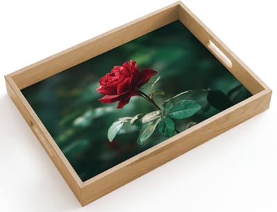 Dienblad hout 40x30 cm - Schootdienblad - Roos - Bladeren - Dieprood - Borrelplank rechthoek - Plateau dienbladen