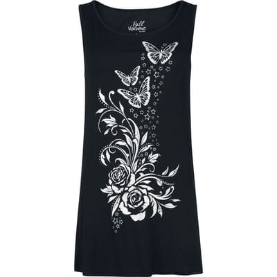 Full Volume zwarte top met vlinder- en rozenprint op de voorkant - Dames - S