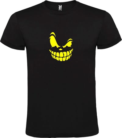 Zwart T-Shirt met “ Halloween Spooky Face “ afbeelding Neon Geel Size XXXL
