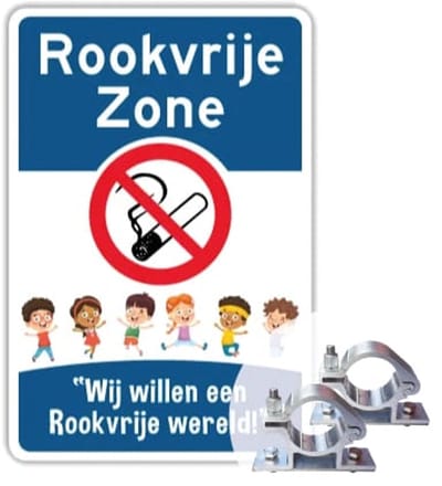 Bord Rookvrije zone - Kinderen - Weerbestendig Aluminium - 40x60 cm - Bevestiging: Met paalbeugels Ø48mm