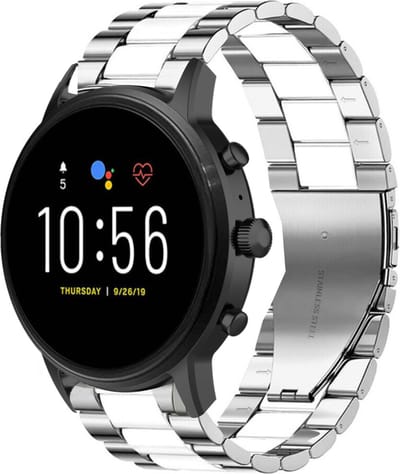 Strap-it Stalen schakel bandje - geschikt voor Fossil Gen 5 / Gen 5e 44mm / Gen 6 44mm - zilver/wit