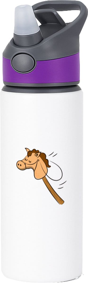 Hacebo® - Hobbypaard waterfles met rietje paars - Paarden - Paarden liefhebbers - Dieren - manage - Hobbyhorse - Paardenstok - water fles - 650ML