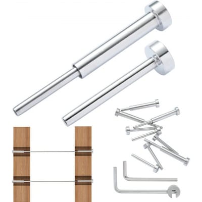 VEVOR 20-Pack Onzichtbare Kabelrailset T316 Roestvrij Staal 1/8" Onzichtbare Houder en Boutuiteinde voor Kabelrailing Spanner 1/8" voor Houten/Metalen Palen Kabelrailbeslag Zilver
