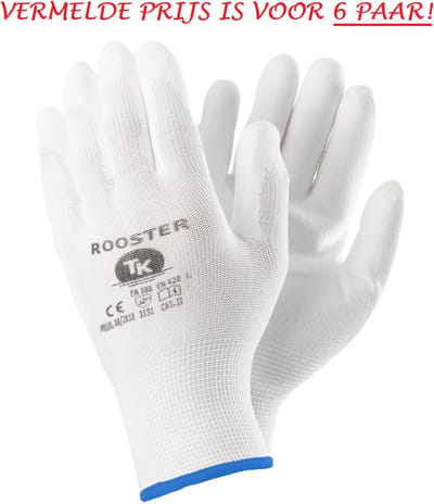 Rooster TK - werkhandschoenen heren - PU wit - maat 11 XL - 6 paar