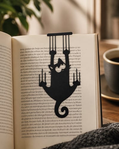 Skushy 2x Boekenlegger Kat - - Vallende Kattenfiguur - Grappige Boekenlegger voor Boeken - Uniek Katten Cadeau - Leesmarkering met Hangende Poes - Boekenlegger Poes - Kattenboekenlegger - Cadeau voor Kattenliefhebbers - Boekenlegger Karton