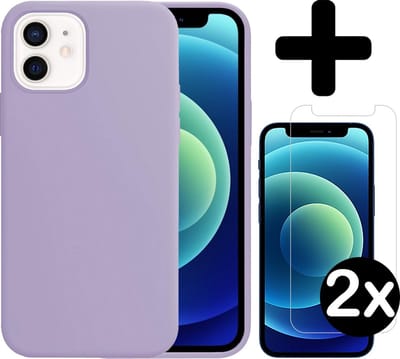 Hoesje - Met 2x Screenprotector - Geschikt voor Apple iPhone 12 - Sterk & Shockproof - Telefoon Hoes - Back Cover - Siliconen Case - Telefoonhoes - Lila