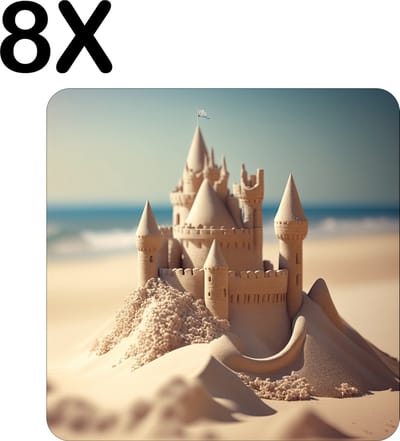 Luxe Placemat - Prachtig Zandkasteel op het Strand - Set van 8 Placemats - 50x50 cm - 2 mm dik Vinyl - Anti Slip - Afneembaar