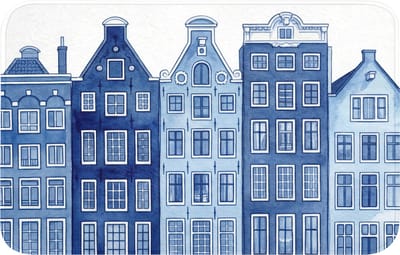 WC mat 80x50 cm - Antislip - Aquarel - Grachtenpanden - Delfts - Blauw - Toiletmat - Vloermat - Douchemat - Toilet tapijt - Toiletmatten