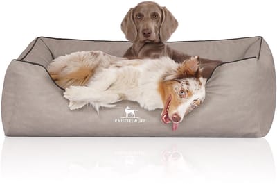 Knuffelwuff orthopedisch Hondenbed Rockland van kunstleer XL 105 x 75cm lichtgrijs