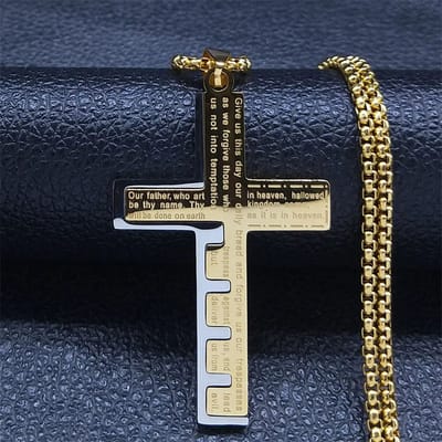 Fako Bijoux - Cubaans Kruis Key Voor Mannen - Ketting Met Kruis - Heren Ketting - Holy Cross - 33x50mm - 60cm - 2mm - Stainless Steel - RVS - Staal - Goudkleurig